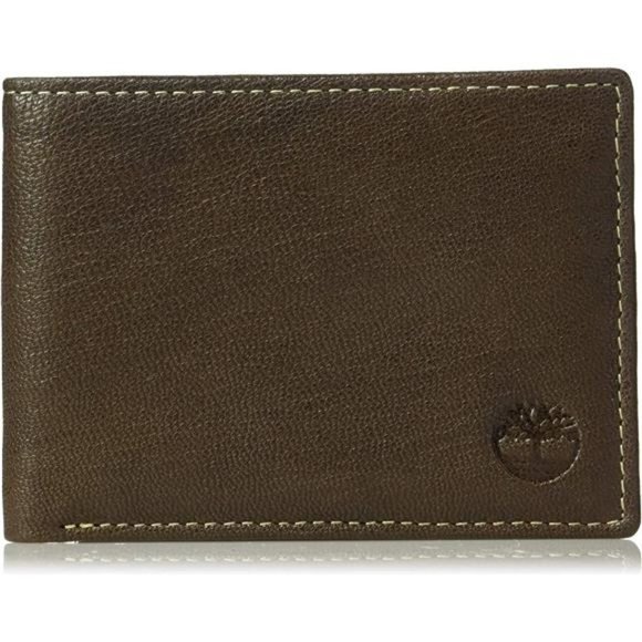MEN'S Leather RFID Blocking Passcase Security Wallet Dark Brown